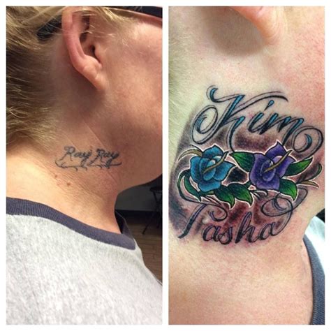 Some neck exercises can help get rid of a neck hump, but a physician should be talked to first since the hump can be signs of a physical issue. Neck tattoo, cover up, roses, kids names, love, neck piece, colorful, ink, inked up, | Neck ...