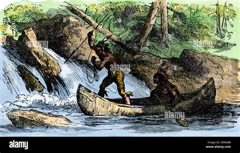 Native Americans Fishing From A Canoe Stock Photo Royalty Free Image Alamy