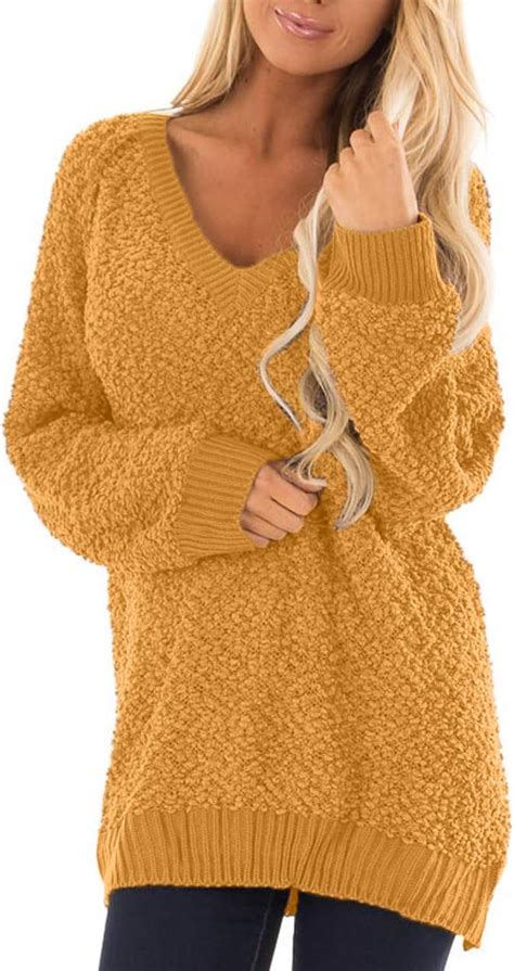 Meenew Womens Sherpa Fleece Jumper Sweater V Neck Fuzzy Long Pullovers