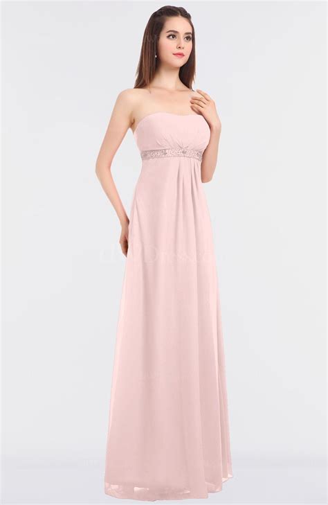 Pastel Pink Elegant Strapless Sleeveless Zip Up Floor Length Prom Dresses