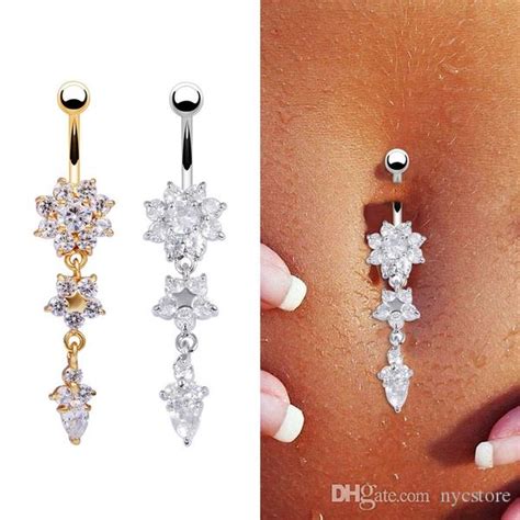 Flower Crystal Rhinestone Navel Belly Button Ring Bar Dangle Body Piercing Jewelry From Nycstore