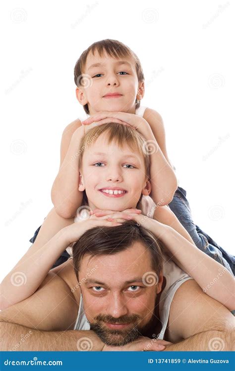 Father With His Two Sons Lying Stock Image Image Of Lifestyle
