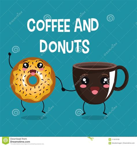 Delicious Coffee Cup And Donuts Kawaii Character Stock Illustration