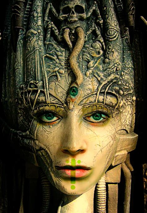 Alien Queen Blending A Piece Of Hr Giger Artwork With A Human Face