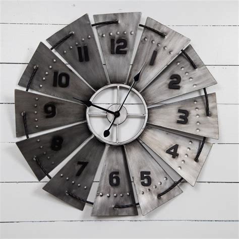 Pinnacle Windmill Galvanized Metal Silver Wall Clock 18fp1436e The