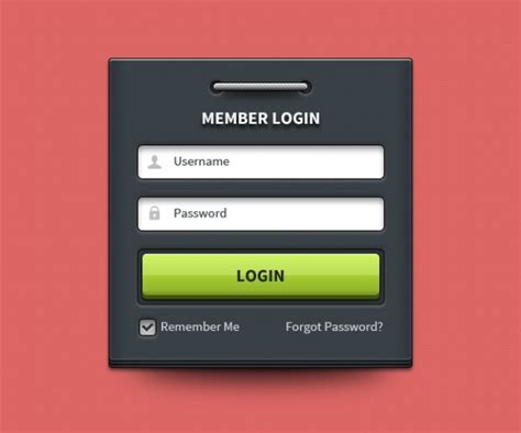 Login Box With Username And Password Psd File Free Download