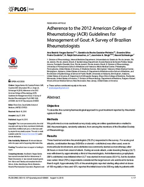 Pdf Adherence To The 2012 American College Of Rheumatology Acr