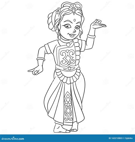 Coloring Page With Indian Dancing Girl Stock Vector Illustration Of