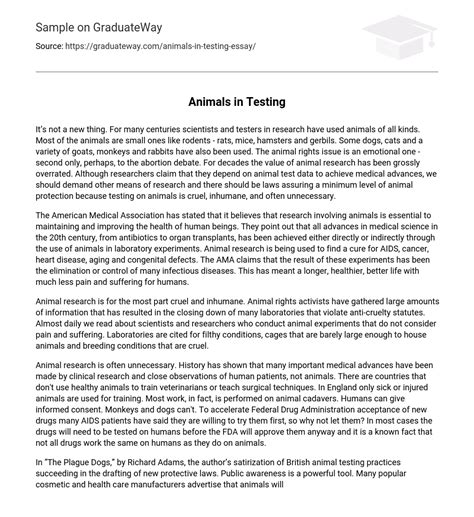 Animals In Testing 603 Words Free Essay Example On Graduateway