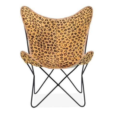 Audrie Butterfly Accent Chair Genuine Leather Leopard Print