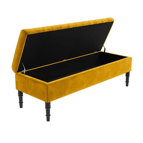 Mustard Yellow Velvet Striped Ottoman Storage Bench Safina Furniture123