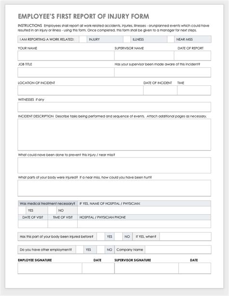Printable Workplace Accident Report Form Printable Forms Free Online