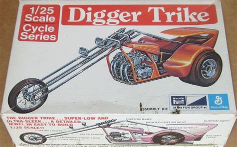 mint box mpc 1970 digger trike custom chopper motorcycle 1 25 vintage model kit ebay plastic