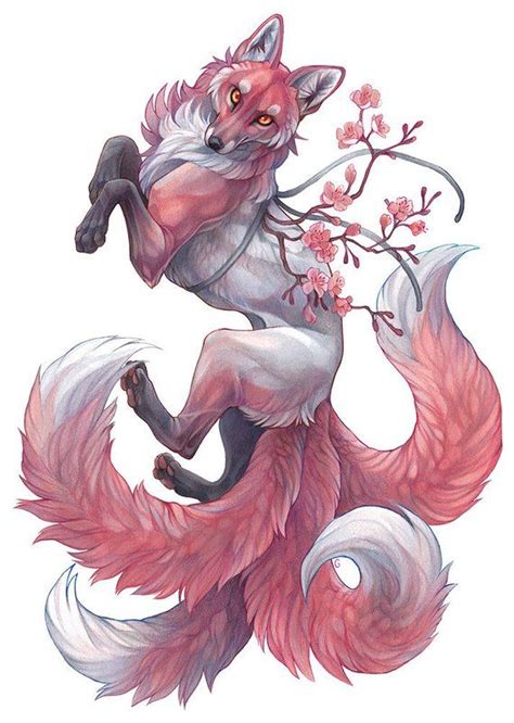 A4 Print Sakura Fox Fantasy Creatures Art Mythical Creatures Art