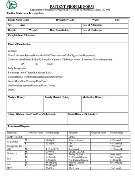 2018 Updated Patient Profile Form Docx Pharmacy Medical Specialties