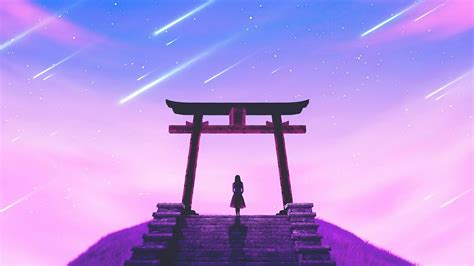Alone Purple Background Simple Background Shooting Stars Asian