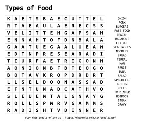 Download Word Search On Types Of Food