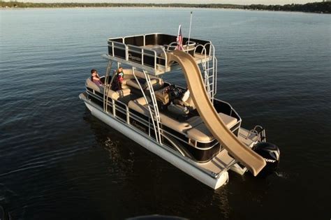 Double Decker Pontoon Boat W Waterslide Boat Pontoon Boat Pontoon