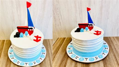 Easy Boat Cake Tutorialsailor Theme Cake 2d Boat Topper Tutorial