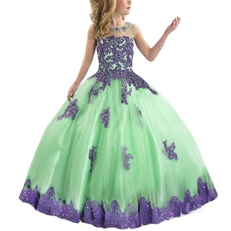 New Arrival 2016 Little Girls Pageant Dress Purple And Green Ball Gown