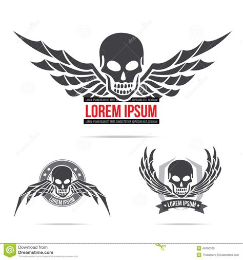 Skeleton Skull With Wing Logo Emblem Vector Illustration Element Stock