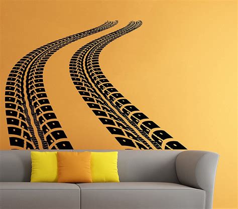 Car Traces Wall Vinyl Decal Tire Tracks Sticker Art Mural Home