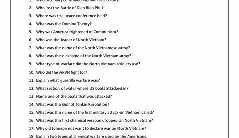 the vietnam war worksheet answers