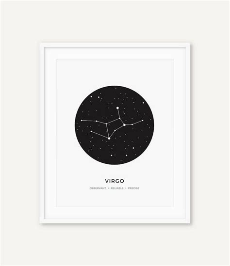 Virgo Zodiac Print Printable Constellation Wall Art Black Etsy