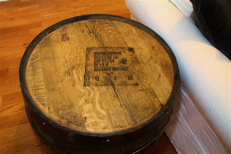 handcrafted oak bourbon whiskey barrel end table with distiller s markings ~ brown forman