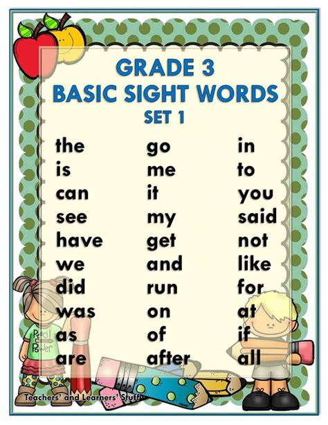 100 Sight Words For 3rd Grade