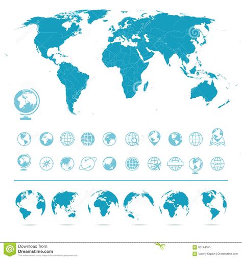 Mappa Di Mondo Icone Dei Globi E Simboli Illustrazione Illustrazione