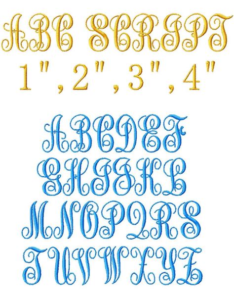 Abc Script Bx Machine Embroidery Font Sizes Etsy Embroidery Fonts