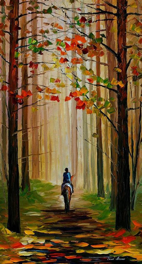 Autumn Stroll On A Horse Palette Knife Oil Painting On