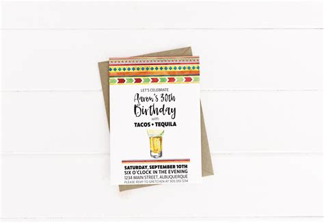 Tacos And Tequila Fiesta Birthday Invitations Mexican Theme Surprise