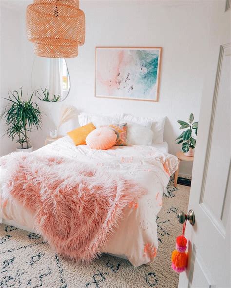 Blush Boho Bedroom Design With A Modern Style Love The Rattan Pendant