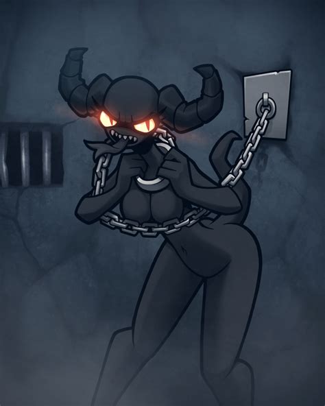 rule 34 breasts cage chained up chains clever censor demon eyelashes female glowing eyes horns