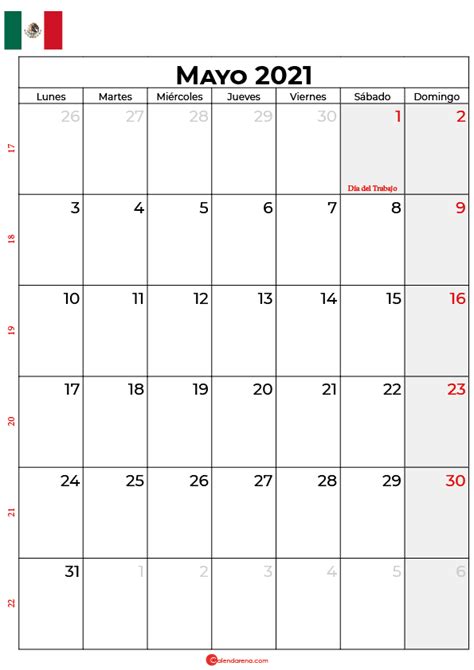 Descargar Gratis Calendario Mayo 2021 Mexico