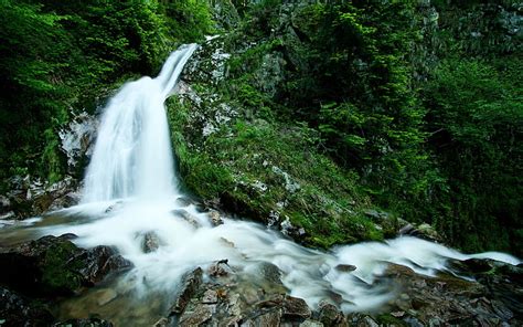 Hd Wallpaper Waterfalls Rocks Mountains Greens Wood Stream