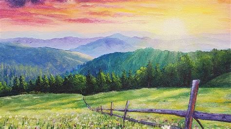 Sunset Meadow Landscape Acrylic Painting Live Tutorial Youtube