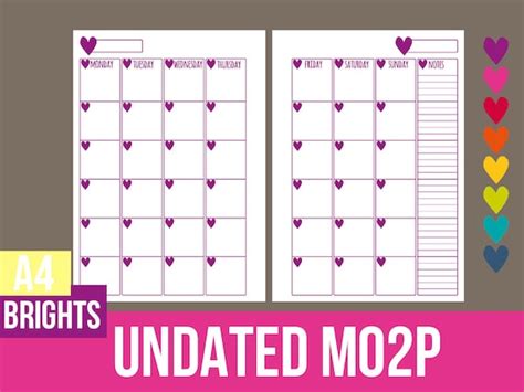 A4 Undated Monthly Calendar Mo2p Printable By Rimanurprintables