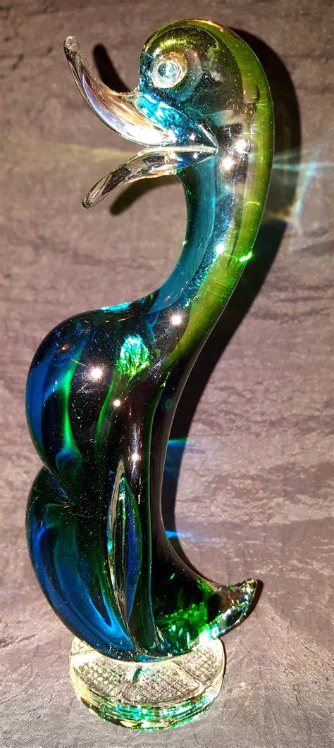 Murano Italian Art Glass Hand Blown Blue And Green Duck Figurine Etsy