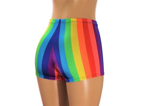 Lgbtq High Waist Rainbow Stripe Booty Shorts Gay Pride Etsy