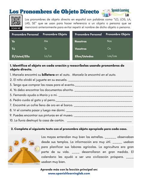 Los Pronombres De Objeto Directo En Espa Ol Ejercicios En Pdf