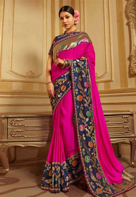 Buy Magenta Barfi Silk Saree With Blouse 190124 With Blouse Online At