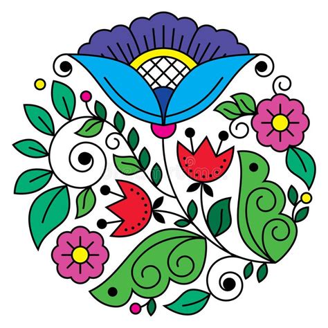 Scandinavian Folk Art Flower Vector Round Design Pattern Retro Floral