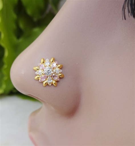 Tiny Nose Stud Crystal Nose Piercing Sterling Silver Etsy