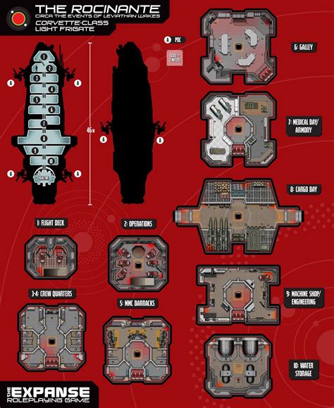 The Expanse Space Ship Is Shown In Red And Black As Well As Its Components