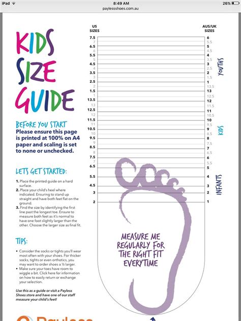 Printable Kids Shoe Size Chart From Payless Shoes Baby Shoe Size