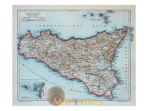 Sicily Italy Old Antique Map Sizilien Meyer Lexikon 1905 Mapandmaps