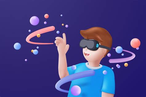 Metaverse Technology Future 3d Concept Vr Virtual Reality Headset With Floating Objects Around